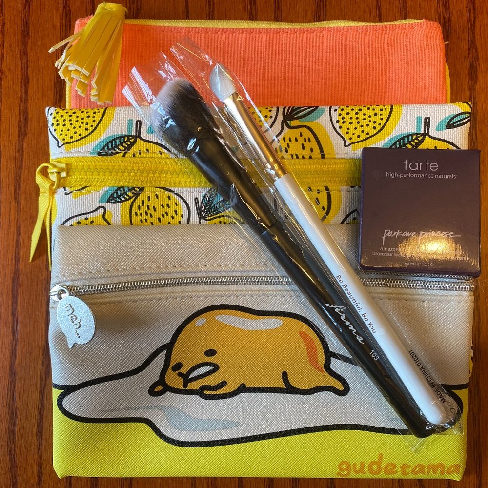 Ipsy Bag Bundle - Gudetama & Lemon & Orange Ipsy Bags with Bonus Makeup